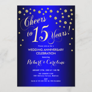 Convite 15º Aniversário de Casamento - Azul Real e Dourado