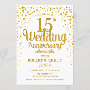 Convite 15º Aniversário de Casamento - Dourado e Branco