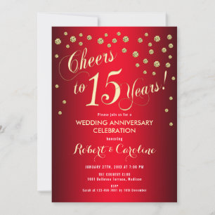 Convite 15º Aniversário de Casamento - Vermelho & Dourado