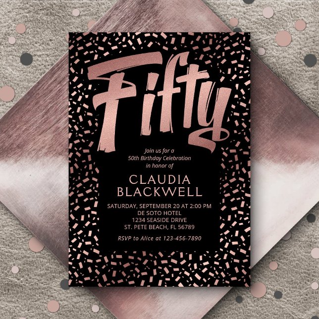 Convite 150º Aniversário Rosa Dourado Confetti (Criador carregado)