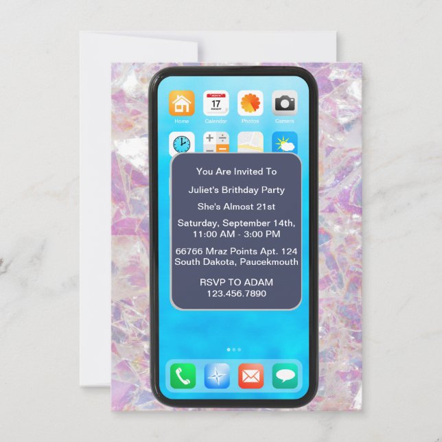 Convite 15 14 de 13 18º aniversário do telefone celular de (Frente)