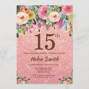 Convite 15 Azul Rosa Brilhante Rosa Dourado