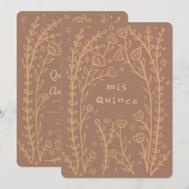 Convite 15 BDay Quineañera Vinheiras Quimsical Florais Per (Frente/Verso)