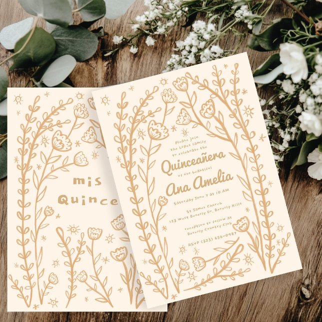 Convite 15 BDay Quineañera Vinheiras Quimsical Florais Per (Quineañera 15th BDay Whimsical Floral Vines Custom Invitation
)