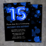 Convite 15 Birthday Balloons Kids Blue Boy Party<br><div class="desc">15 balões de aniversário crianças convite de aniversário de 15 azul para um garoto de 15 anos com moderno roteiro escrevendo e balões de folha azul divertidos.</div>