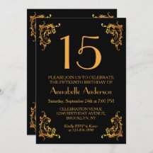 15 Birthday Elegant Dourado Vintage Retro