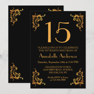 Convite 15 Birthday Elegant Dourado Vintage Retro