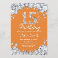 15 Birthday Orange and Silver Diamond