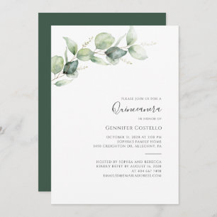 Convite 15 Birthday Quinceanera Eucalyptus Foliage Invit