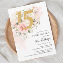 15 Birthday Quinceanera Floral Watercolor