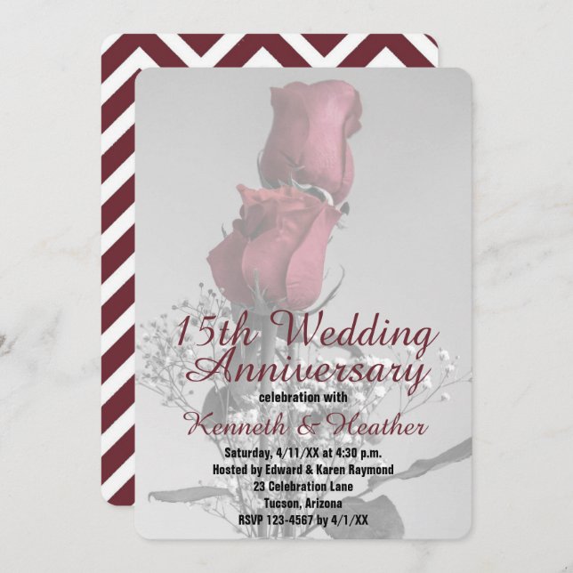 Convite 15 Casamento Aniversário Dois Rosas vermelhas Foto (Frente/Verso)
