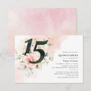 Convite 15 de Aniversário Cinzento-Rosa Quinceanera Botâni