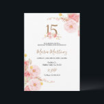Convite 15 de Aniversário do Rosa de Flores Cor-de-Rosa<br><div class="desc">Blish Rosa Dourado Pink Flowers 15 de Aniversário,  Quinceanera Mis Quince Anos,  15 de Aniversário,  16º Aniversário, </div>