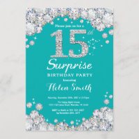 15 de Aniversário Surpresa Teal e Silver Diamond