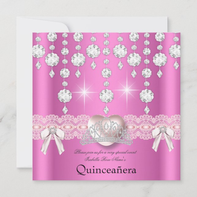Convite 15 de Quinceanera Diamantes do Coração de Prata Ro (Frente)