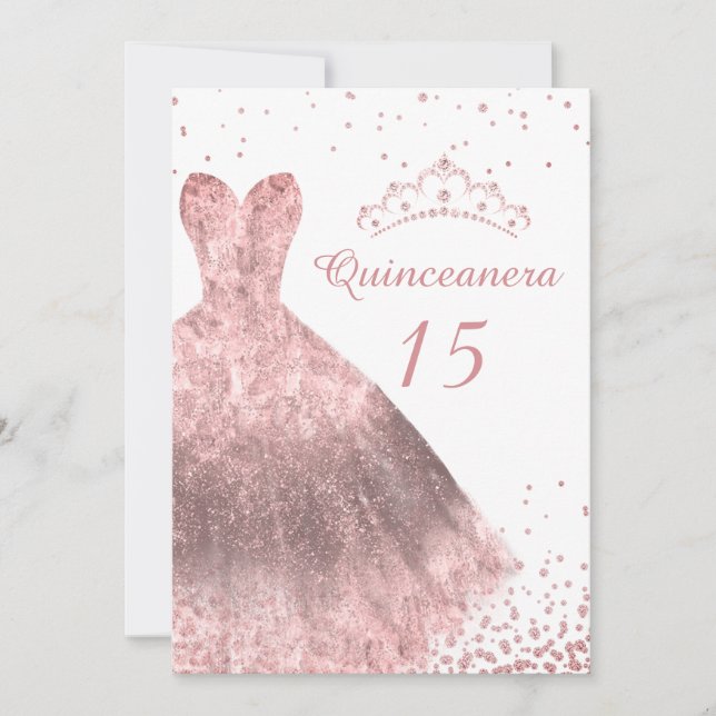 Convite 15 do Partido Quinceanera, Gown de Vestido Dourada (Frente)