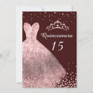 Convite 15 do Partido Quinceanera, rosa Dourado, Burgundy