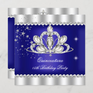 Convite 15 do partido QUINCEANERA Royal Blue Tiara Silver