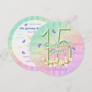 Convite 15 Festa de aniversário Arco-Íris Borboletas Con