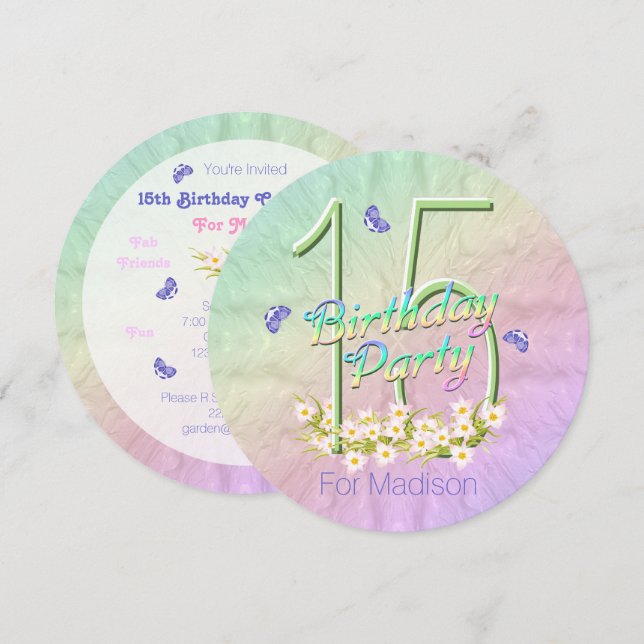 Convite 15 Festa de aniversário Arco-Íris Borboletas Convi (Frente/Verso)