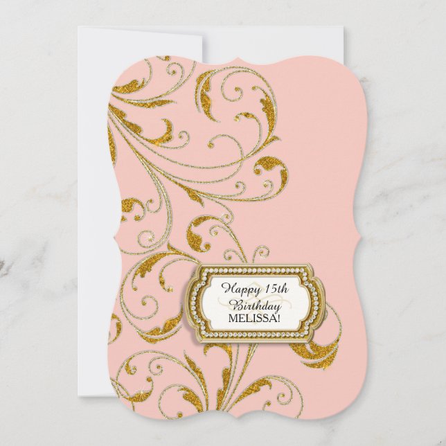 Convite 15 Festa de aniversário Glam Antiga Regência de Ho (Frente)