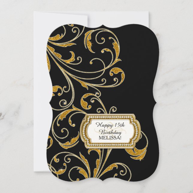 Convite 15 Festa de aniversário Glam Antiga Regência de Ho (Frente)