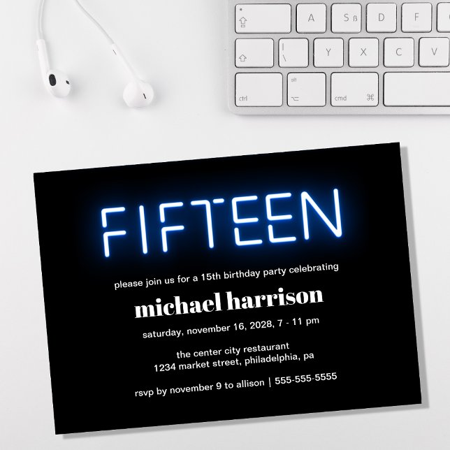 Convite 15 Festa de aniversário Luzes azuis (Criador carregado)