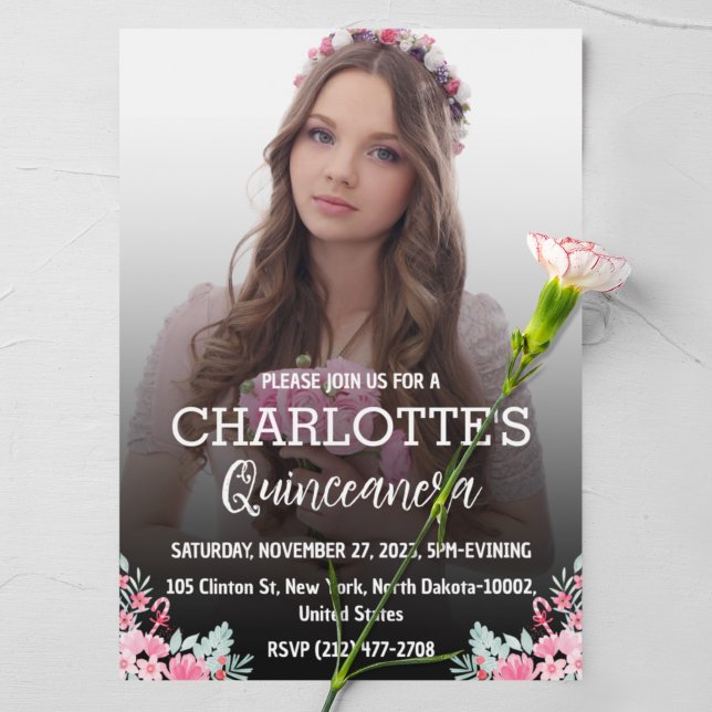 Convite 15 floral Quinceanera Aniversário para Espanhol (Criador carregado)