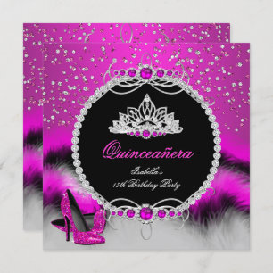 Convite 15 Quinceanera Feather Hot Pink Glamor Header