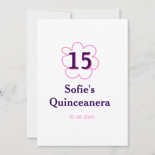 Convite 15 quinceanera feliz aniversário rosa púrpura (Frente)