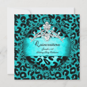 Convite 15 Quinceanera Leopard azul-teta Tiara