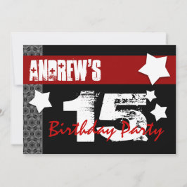 Convite 15o Aniversário moderno para ele preto branco