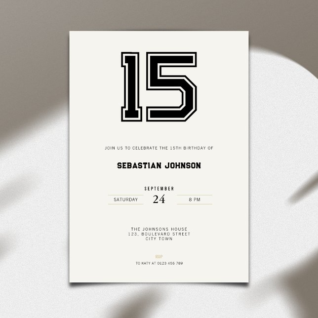 Convite 15th Birthday Invitation - Minimal Sport Style (15th birthday invitation simple sport design for teenagers)
