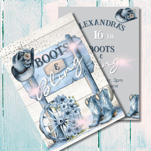 Convite 16ª Botas de Cowgirl Piscando no Oeste de Azul Ros