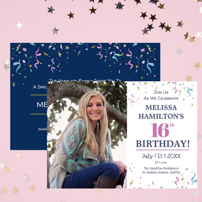 Convite 16ª Festa de aniversário de fotos (16th Photo Birthday Party Invitation)