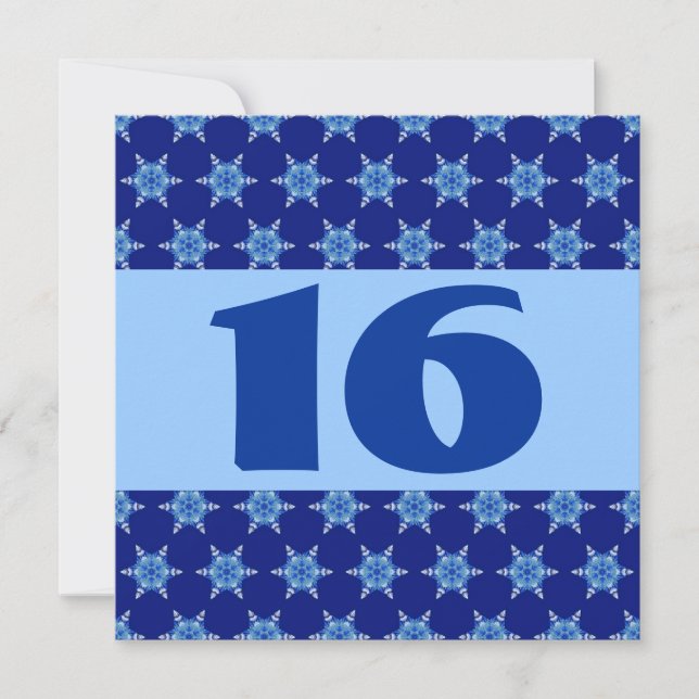 Convite 16ª Festa de aniversário - Estrelas azuis festivas (Frente)
