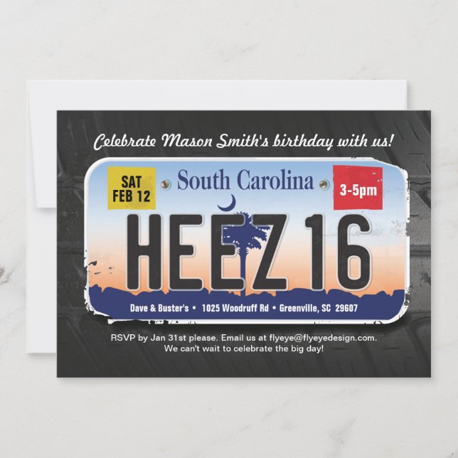 Convite 16º Aniversário da Licença da Carolina do Sul (Frente)