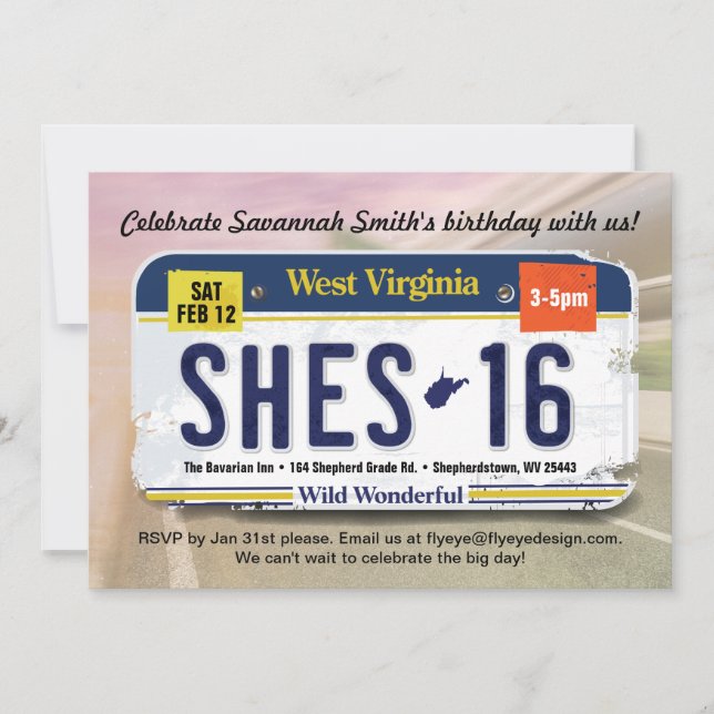 Convite 16º Aniversário da Licença de Virgínia Ocidental (Frente)