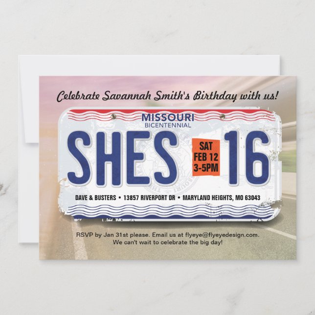 Convite 16º Aniversário do Missouri (Frente)