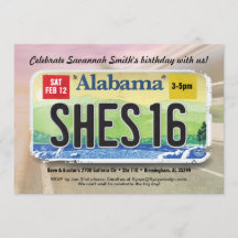16º Bday Alabama License Invitation