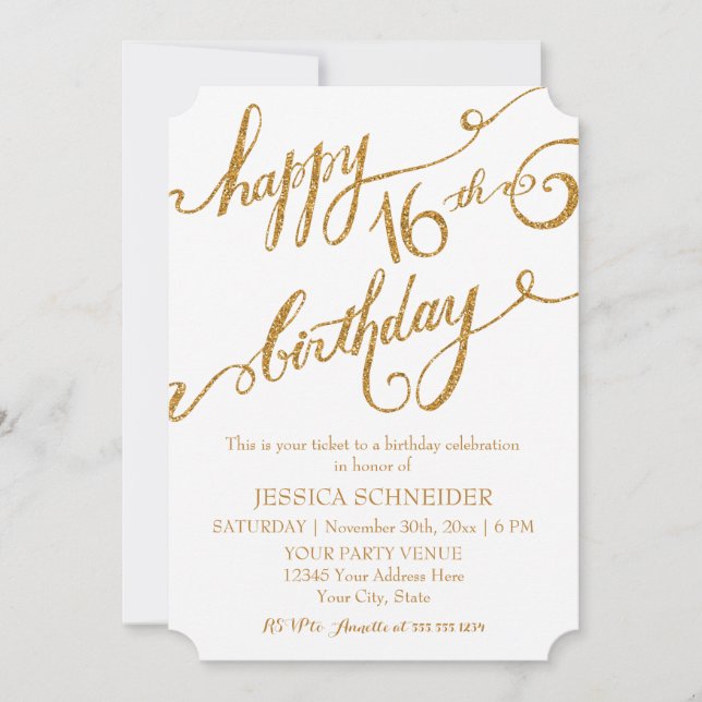 Convite 16º Bilhete de Festa de aniversário Doce Dezesseis (Frente)