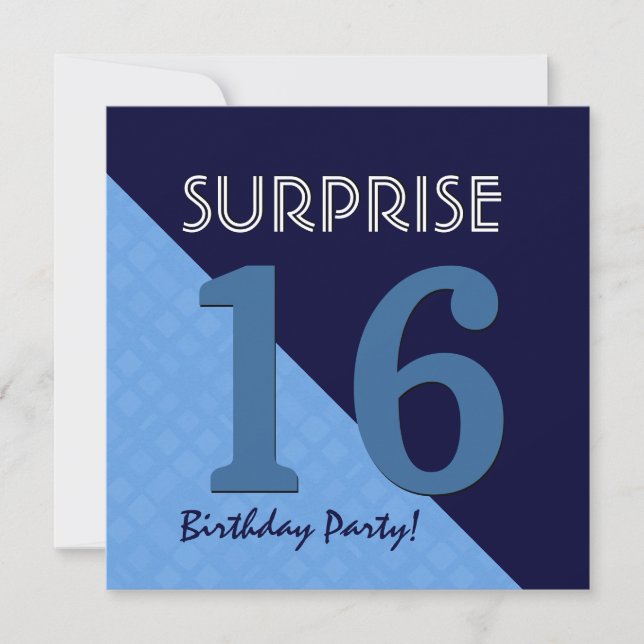 Convite 16º Surprise Birthday Blue e Midnight V06C3 (Frente)