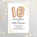 Convite 16.º aniversário - Balões Dourados<br><div class="desc">16º convite de aniversário. Design elegante em ouro falso brilhante. O cartão de convite apresenta o número ouro 16 balões e fontes de script. Perfeito para uma comemoração de na moda. Envie-me uma mensagem se precisar de idade personalizada.</div>