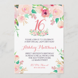 Convite 16.º aniversário BONITO 16.º aniversário 6.º anive