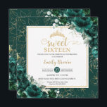 Convite 16.º Aniversário Doce 16 Emerald Green Floral Dour<br><div class="desc">Personalize este adorável convite de aniversário do Sweet 16 / quinceañera / com uma redação simples e rápida,  basta pressionar o botão personalizá-lo para reorganizar e formatar o estilo e a colocação do texto. Itens correspondentes disponíveis no repositório! c) O Feliz Cat Studio</div>