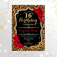 16.º Aniversário - Impressão Leopardo Rosa vermelh