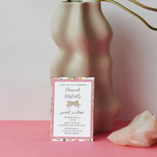 Convite 16, 16, 16, cor-de-rosa elegante (Criador carregado)