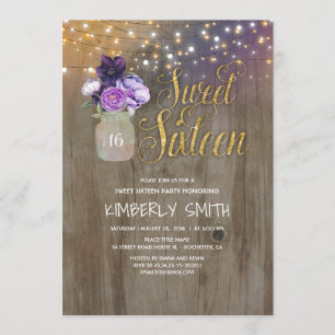 Convite 16 Festa de aniversário - Doce 16 Mason Jar Purple