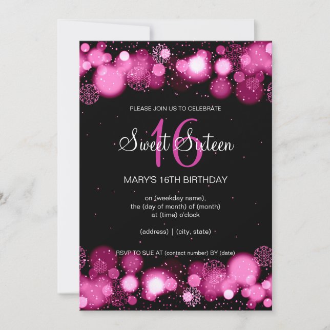 Convite 16 Festa de aniversário rosa doce de inverno (Frente)