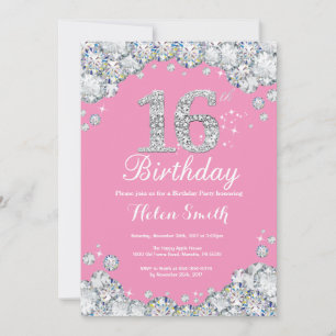 Convite 16.o Aniversário - Diamante Rosa e Silver